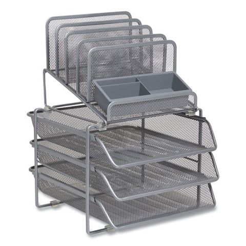 All-in-one Wire Mesh Organizer, 10 Sections, Letter-size, 11.61 X 13.11 X 8.86, Silver