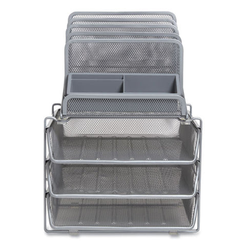 All-in-one Wire Mesh Organizer, 10 Sections, Letter-size, 11.61 X 13.11 X 8.86, Silver