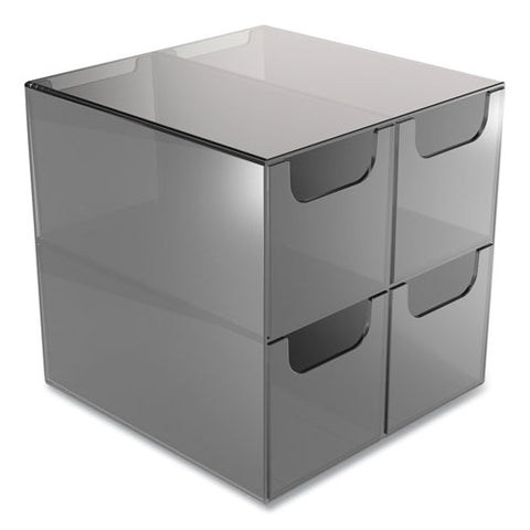 Plastic Cube Desktop Organizer, 4 Compartments, 6 X 6 X 6, Smoke