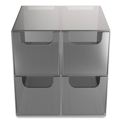 Plastic Cube Desktop Organizer, 4 Compartments, 6 X 6 X 6, Smoke