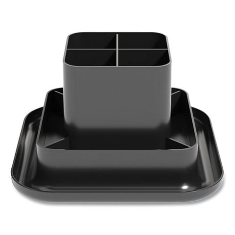 Plastic Rotating Organizer, 9 Compartments, Plastic, 8.2" Diameter X 5.4"h, Black