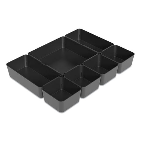 Ten-compartment Plastic Drawer Organizer, 7.83 X 8.19 X 5.35, Black