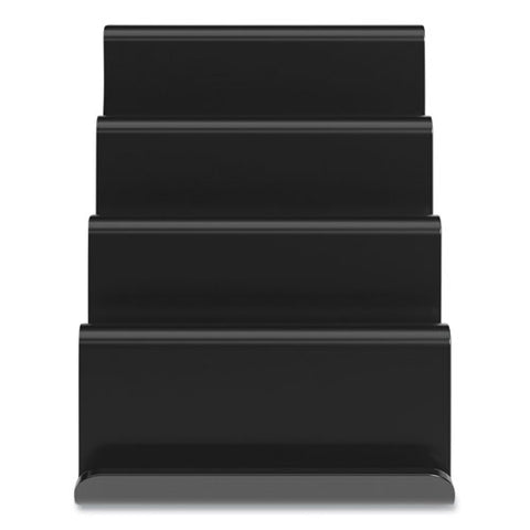 Four Compartment Business Card Holder, Holds 100 Cards, 3.9 X 6.3 X 4, Plastic, Black