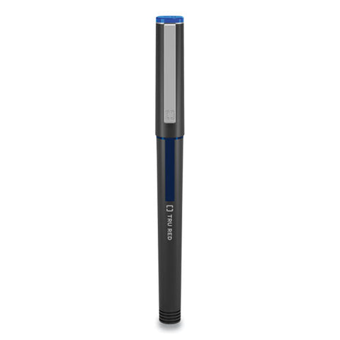 Roller Ball Pen, Stick, Fine 0.5 Mm Needle Tip, Blue Ink, Black/blue/clear Barrel, Dozen