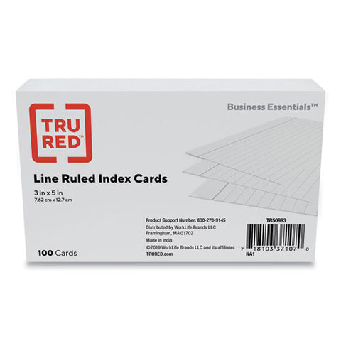 Index Cards, Ruled, 3 X 5, White, 100/pack