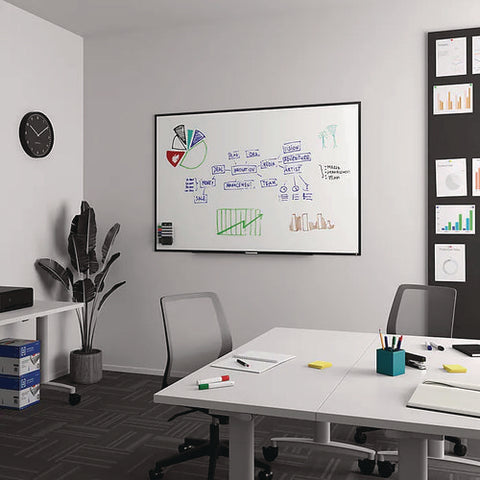 Melamine Dry Erase Board, 72" X 48", White Surface, Black Aluminum Frame