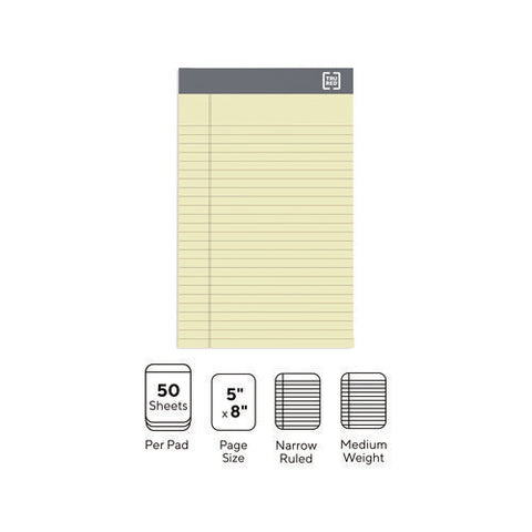 Notepads, Narrow Rule, 50 Canary Yellow 5 X 8 Sheets, 6/pack