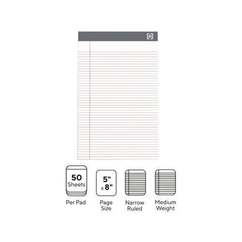 Notepads, Narrow Rule, 50 White 5 X 8 Sheets, 6/pack