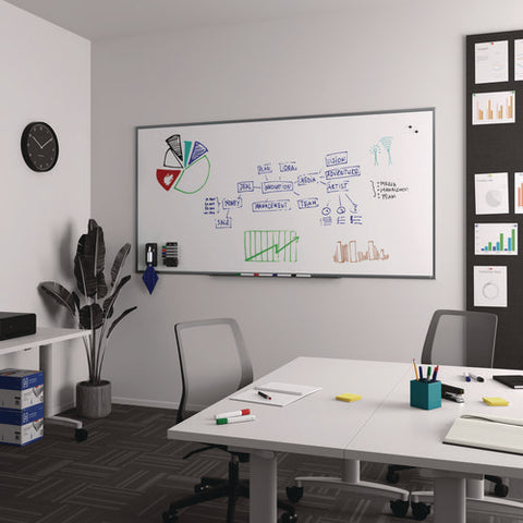 Magnetic Steel Dry Erase Board, 48" X 96", White Surface, White Aluminum Frame