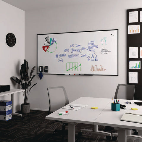 Magnetic Steel Dry Erase Board, 48" X 96", White Surface, Black Aluminum Frame