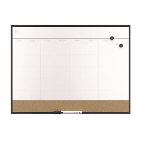 Magnetic Steel Dry Erase Combo Board, Monthly Planning/scheduling, 23" X 17", White/natural Surface, Black Aluminum Frame