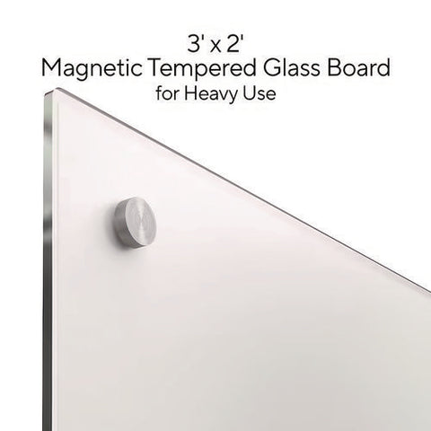 Magnetic Tempered Glass Dry Erase Board, 36" X 24", White Surface