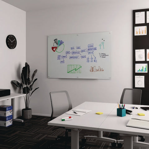 Magnetic Tempered Glass Dry Erase Board, 72" X 48", White Surface