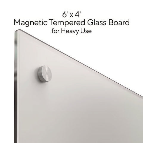 Magnetic Tempered Glass Dry Erase Board, 72" X 48", White Surface