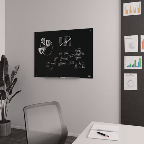 Tempered Glass Dry Erase Board, 48" X 36", Black Surface