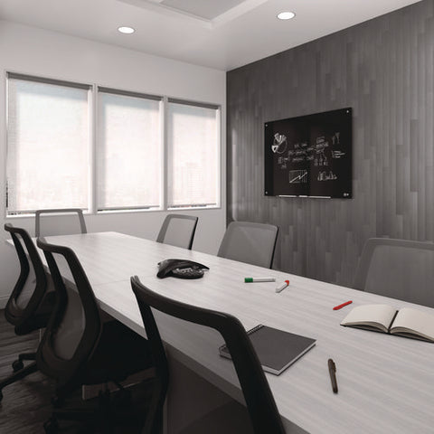 Tempered Glass Dry Erase Board, 48" X 36", Black Surface