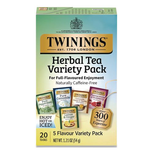 Caffeine-free Herbal Tea Bags Variety Pack, Individually Wrapped, Four Flavors, 0.06 Oz Tea Bag, 20/box