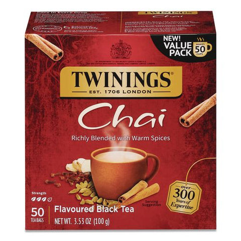 Tea Bags, Chai Black Tea, 0.07 Oz Tea Bag, 50/box