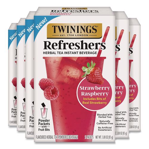 Refreshers Herbal Tea Instant Beverage, Strawberry Raspberry, 5 Packets/box, 6 Boxes/carton