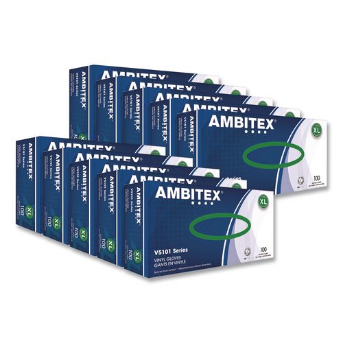 V5101 Series Latex-free Lightly Powdered Vinyl Gloves, X-large, 3 Mil Thick, 9" Long, Clear, 100/box, 10 Boxes/carton