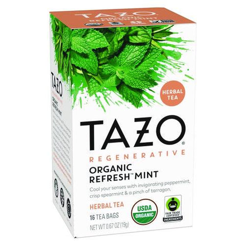 Tea Bags, Organic Refresh Mint, 16/box, 6 Boxes/carton