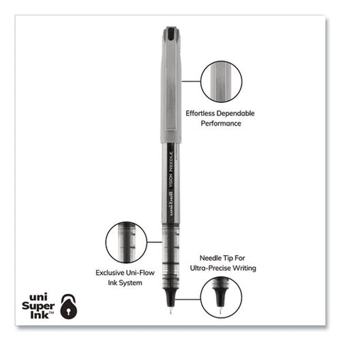 Vision Needle Roller Ball Pen, Stick, Fine 0.7 Mm, Black Ink, Gray/clear/black Barrel, Dozen