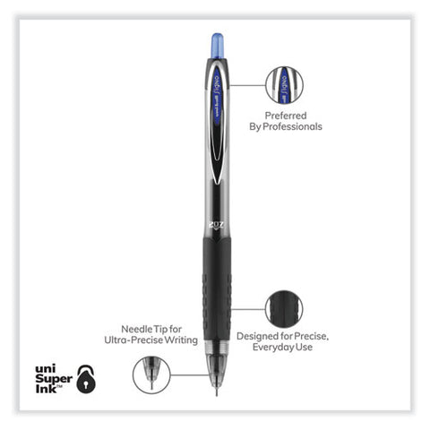 Signo 207 Needle Point Gel Pen, Retractable, Medium 0.7 Mm, Blue Ink, Clear/black/blue Barrel, Dozen