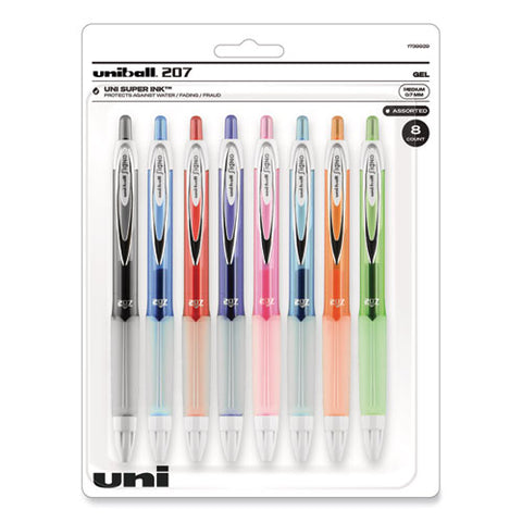 Signo 207 Gel Pen, Retractable, Medium 0.7 Mm, Assorted Ink And Barrel Colors, 8/pack