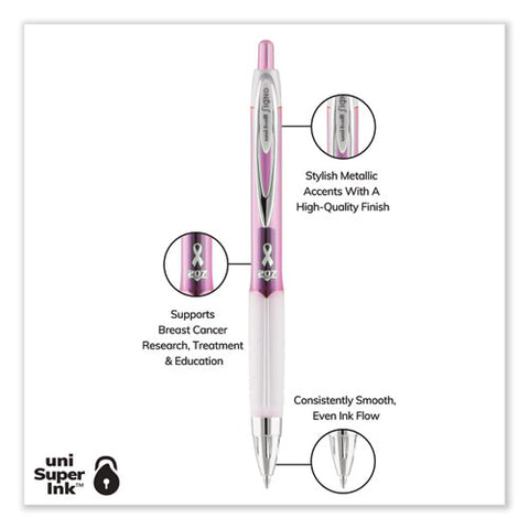 Signo 207 Gel Pen, Breast Cancer, Retractable, Medium 0.7 Mm, Black Ink, Translucent Pink/translucent White Barrel, 2/pack