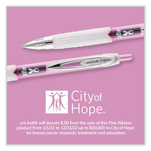 Signo 207 Gel Pen, Breast Cancer, Retractable, Medium 0.7 Mm, Black Ink, Translucent Pink/translucent White Barrel, 2/pack