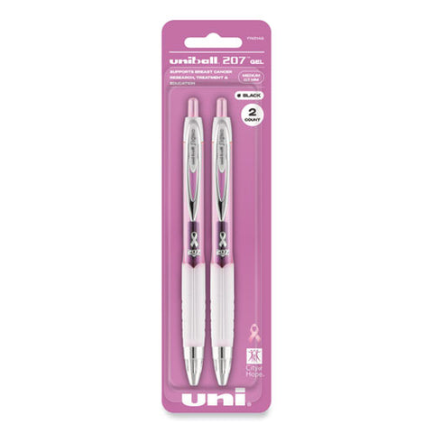 Signo 207 Gel Pen, Breast Cancer, Retractable, Medium 0.7 Mm, Black Ink, Translucent Pink/translucent White Barrel, 2/pack