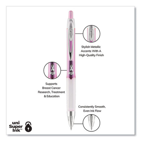 Signo 207 City Of Hope Edition Gel Pen, Breast Cancer, Retract, Med 0.7mm, Black Ink, Translucent Pink/white Barrel, Dz