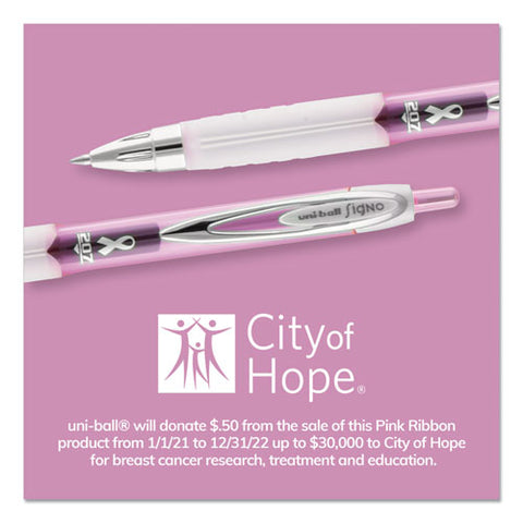 Signo 207 City Of Hope Edition Gel Pen, Breast Cancer, Retract, Med 0.7mm, Black Ink, Translucent Pink/white Barrel, Dz