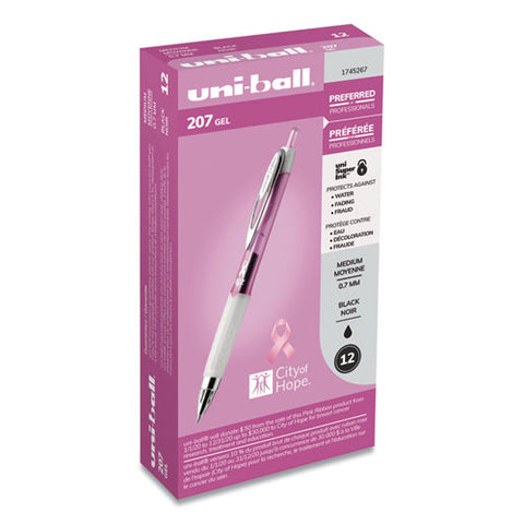 Signo 207 City Of Hope Edition Gel Pen, Breast Cancer, Retract, Med 0.7mm, Black Ink, Translucent Pink/white Barrel, Dz