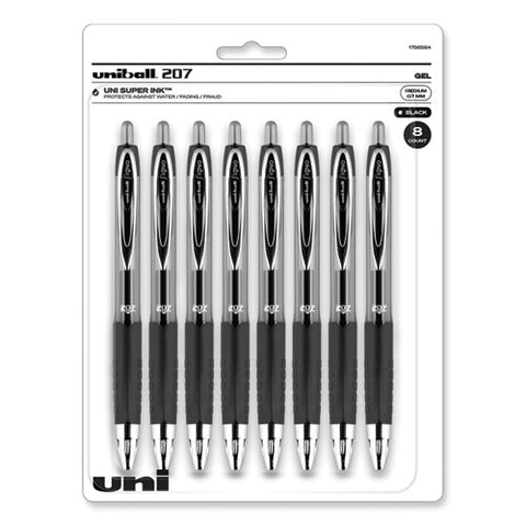 Signo 207 Gel Pen, Retractable, Medium 0.7 Mm, Black Ink, Clear/black Barrel, 8/pack