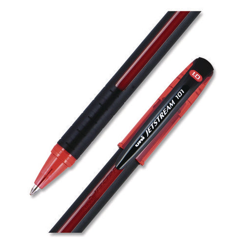 Jetstream 101 Hybrid Gel Pen, Stick, Bold 1 Mm, Red Ink, Black/red Barrel, Dozen