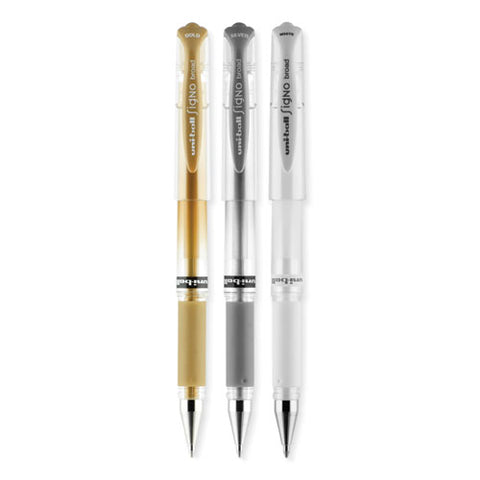 Signo Gel Impact Gel Pen, Stick, Bold 1 Mm, Assorted Metallic Ink And Barrel Colors, 3/pack