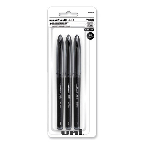 Air Porous Gel Pen, Stick, Medium 0.7 Mm, Black Ink, Black Barrel, 3/pack