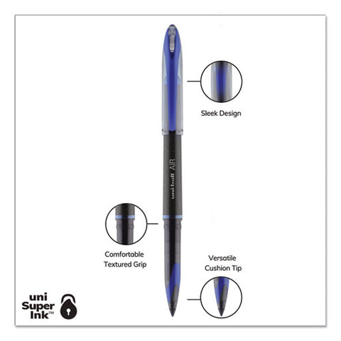 Air Porous Gel Pen, Stick, Medium 0.7 Mm, Blue Ink, Black/blue Barrel, 3/pack