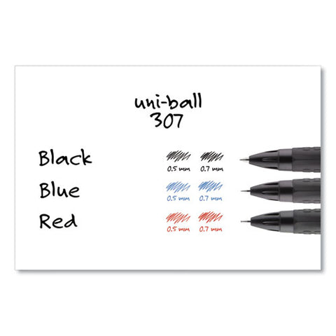 307 Gel Pen, Retractable, Fine 0.5 Mm, Blue Ink, Black Barrel, Dozen