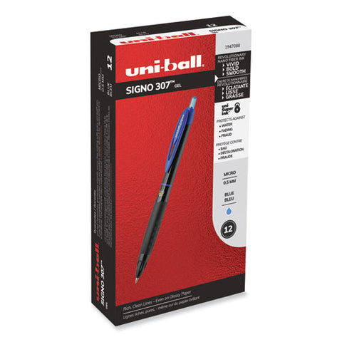 307 Gel Pen, Retractable, Fine 0.5 Mm, Blue Ink, Black Barrel, Dozen