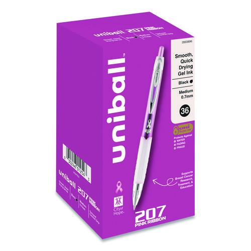 207 Office Pack Gel Pen, Breast Cancer Awareness, Retractable, Medium 0.7 Mm, Black Ink, Pink/translucent White Barrel, 36/pk