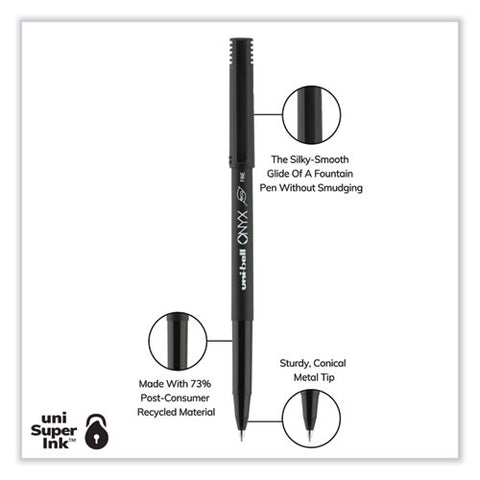 Onyx Roller Ball Pen, Stick, Fine 0.7 Mm, Black Ink, Black Barrel, 72/pack