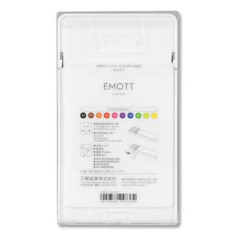 Emott Porous Point Pen, Stick, Fine 0.4 Mm, Assorted Ink Colors, White Barrel, 10/pack