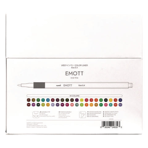 Emott Ever Fine Porous Point Pen, Stick, Fine 0.4 Mm, Assorted Ink Colors, White Barrel, 40/pack