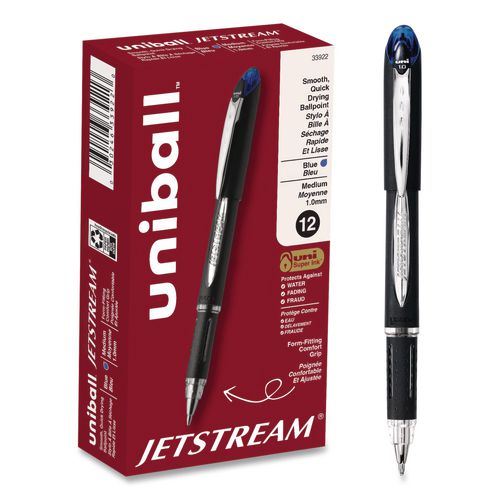 Jetstream Form-fitting Comfort Grip Hybrid Gel Pen, Stick, Medium 1 Mm, Blue Ink, Black/silver/blue Barrel, Dozen