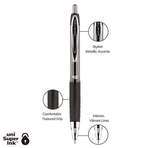 Signo 207 Gel Pen, Retractable, Medium 0.7 Mm, Black Ink, Smoke/black Barrel, Dozen