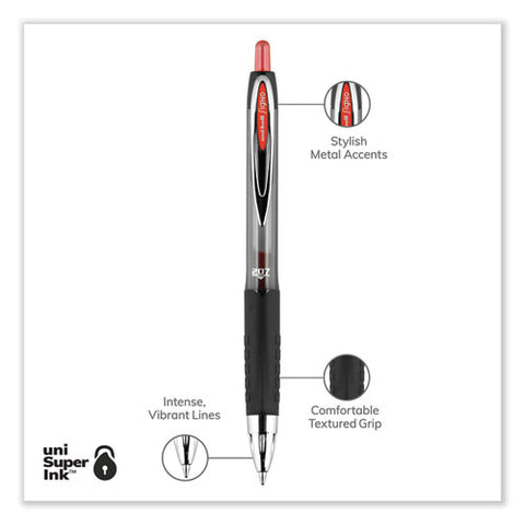 Signo 207 Gel Pen, Retractable, Medium 0.7 Mm, Red Ink, Smoke/black/red Barrel, Dozen