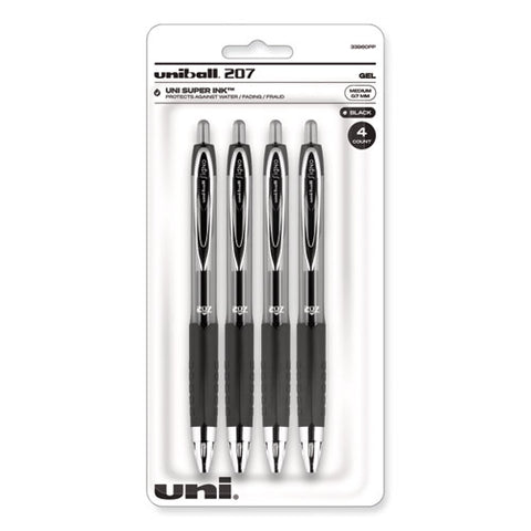 Signo 207 Gel Pen, Retractable, Medium 0.7 Mm, Black Ink, Smoke/black Barrel, 4/pack