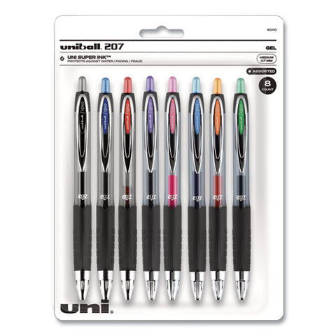 Signo 207 Gel Pen, Retractable, Medium 0.7 Mm, Assorted Ink And Barrel Colors, 8/pack